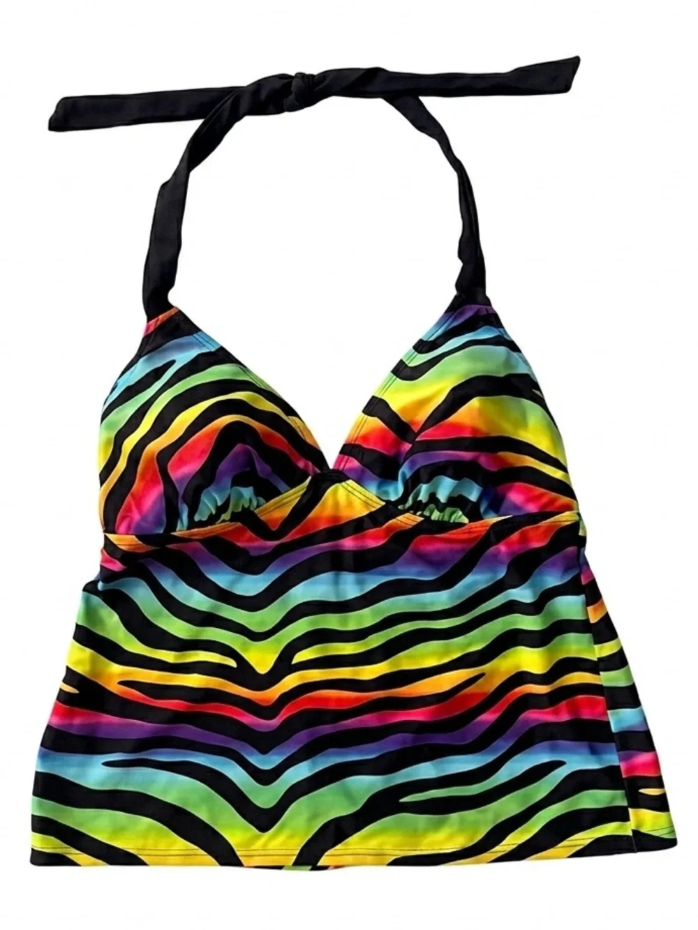 Hot Water Black Multi-Color Zebra Halter Swim Top & Wave Zone Black Swim Skirt